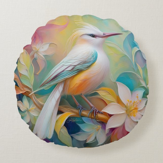 Tuftad Golden Rumped Fantasy Bird Rund Kudde (Framsidan)