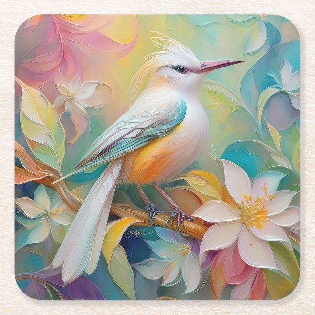 Tuftad Golden Rumped Fantasy Bird Underlägg Papper Kvadrat (Framsidan)