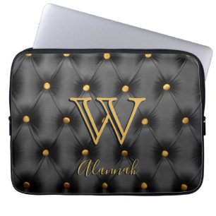 Tuftad svart och Guld Monogram Laptop Fodral