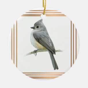Tuftad Titmus Songbird i Guld Ram Julgransprydnad Keramik