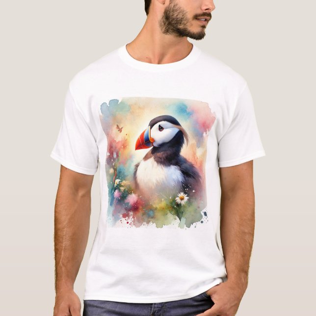 Tufted Puffin 190724AREF125 - Watercolor T Shirt (Framsida)