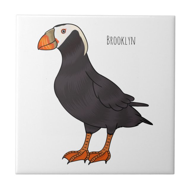 Tufted puffin bird cartoon illustration kakelplatta (Framsidan)