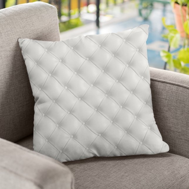 Tufted White Faux Leather Pattern Kudde (Skapare uppladdad)