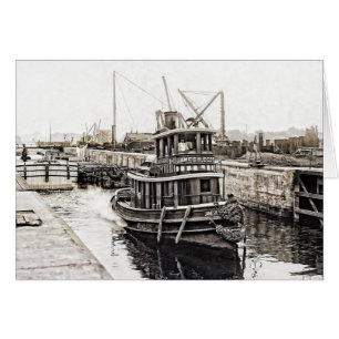 Tug and Barges 1915 Hälsningskort