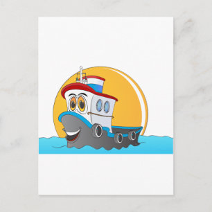 Tug Boat Tecknad Vykort