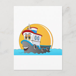 Tug Boat Tecknad Vykort