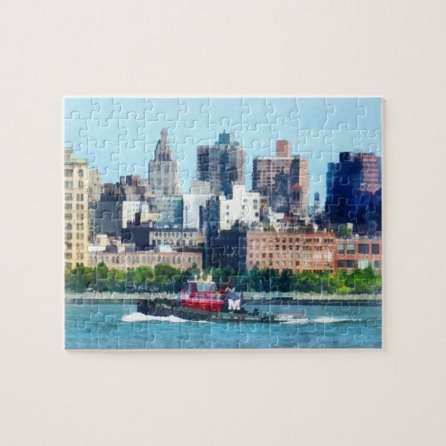Tugboat Against Manhattan Skyline Pussel (Horisontell)