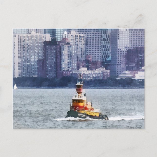 Tugboat av Manhattan Skyline Vykort (Framsida)