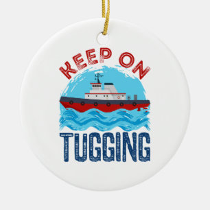Tugboat-Behålla på Tugging Julgransprydnad Keramik