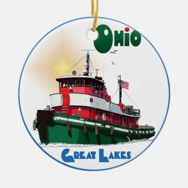 Tugboat Ohio Julgransprydnad Keramik (Framsidan)
