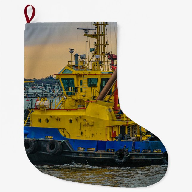Tugboat-segling vid flod, montevideo, uruguay stor julstrumpa (Framsidan)