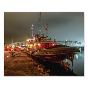 Tugboat vid Nattens door County Photography Print Fototryck