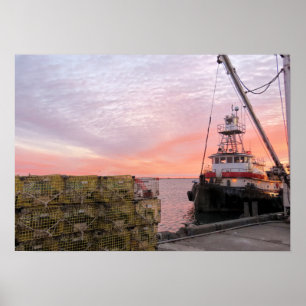 Tugboat vid soluppgång poster
