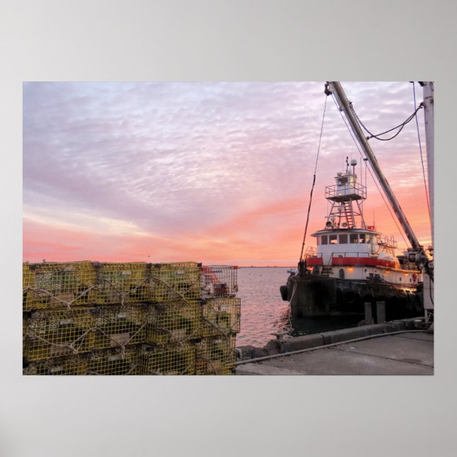 Tugboat vid soluppgång poster (Framsidan)
