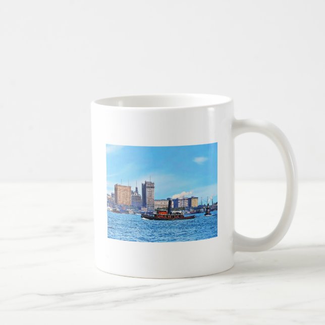 Tugboats Near the New York City Skyline c1906 Kaffemugg (Höger)