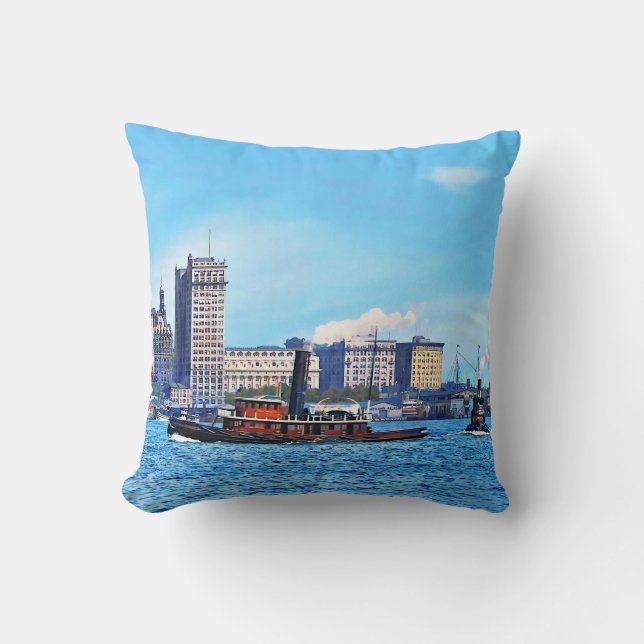 Tugboats Near the New York City Skyline c1906 Kudde (Framsida)