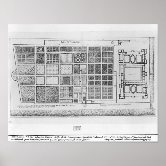 Tuileriernas palats- och trädgårdsplan poster (Framsidan)