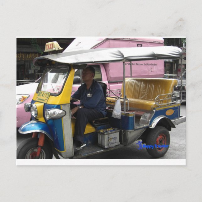 Tuk-tuk Taxi i Bangkok - Unik Taxi Vykort (Framsida)