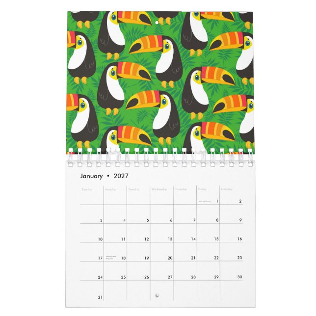 Tukan Fågel Näbb Gröna blad Tropiska Djur Kalender (Jan 2027)