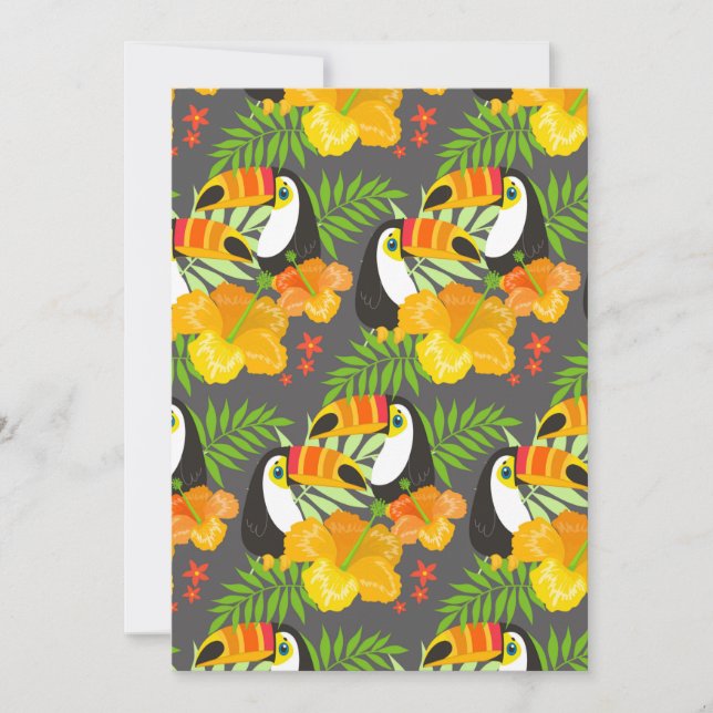 Tukan Fågel Orange Tropiska Blommor Gröna Löv Tack Kort (Framsida)