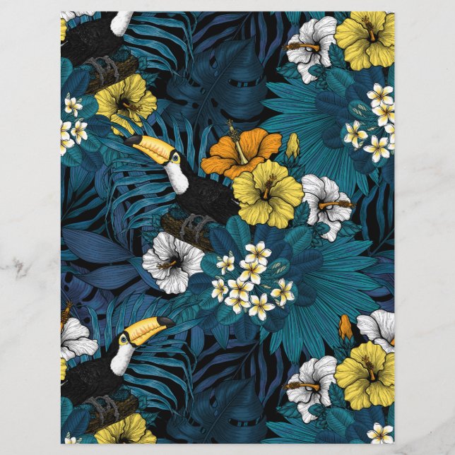 Tukaner och tropisk flora, blå , gul , orange (Framsida)