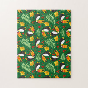 Tukanfågel Gröna blad Orange Röd blomma Pussel