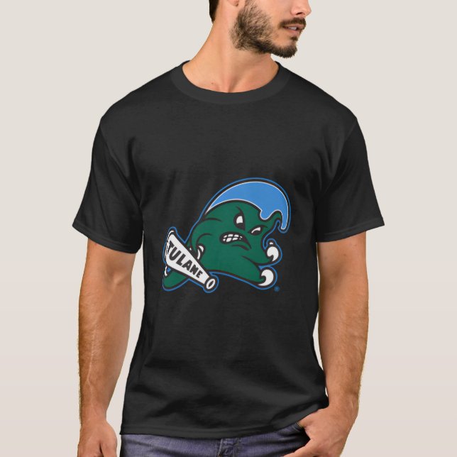 Tulane Grönt Wave Lämnat Chest Icon Black T Shirt (Framsida)