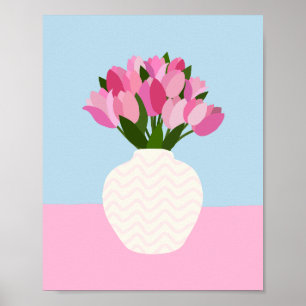 Tulip Arrangemang Blommigt Vas Rosa och blå Poster