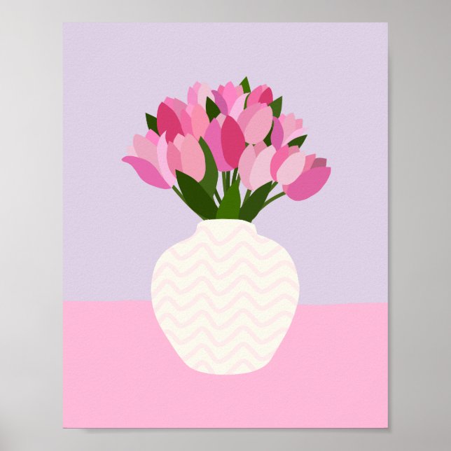 Tulip Arrangemang Rosa och Lila Blommigt Vas Poster (Framsidan)