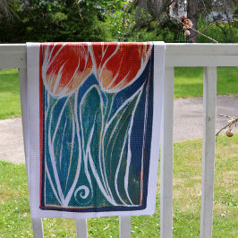 Tulip Artwork blue och red tulips vår Kökshandduk