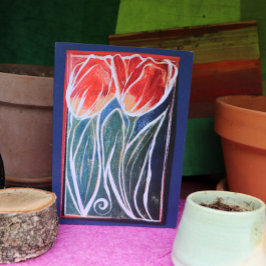 Tulip Artwork blue och red tulips vår Kort