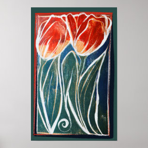 Tulip Artwork blue och red tulips vår Poster