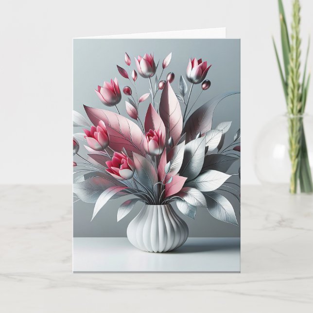 Tulip Birthday Bouquet med Silver Löv Kort (Framsida)