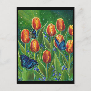 Tulip-blommor med fjärilar av Renee Lavoie Vykort