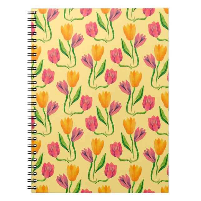 Tulip-blommor, vattenfärg, sömlös mönster anteckningsbok (Framsidan)