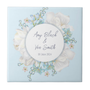 Tulip Blue Blommigt Bröllop Kakelplatta