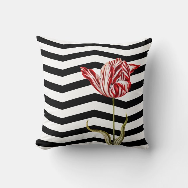 Tulip Botanical Chevron Rand Mönster Kudde (Framsida)