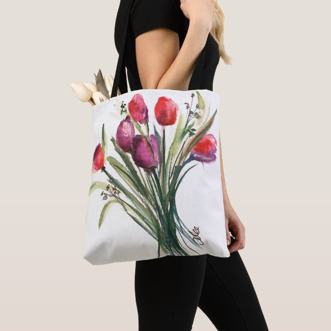 Tulip Bouquet-formad skuldertot för allt-över-tryc Tygkasse (Närbild)
