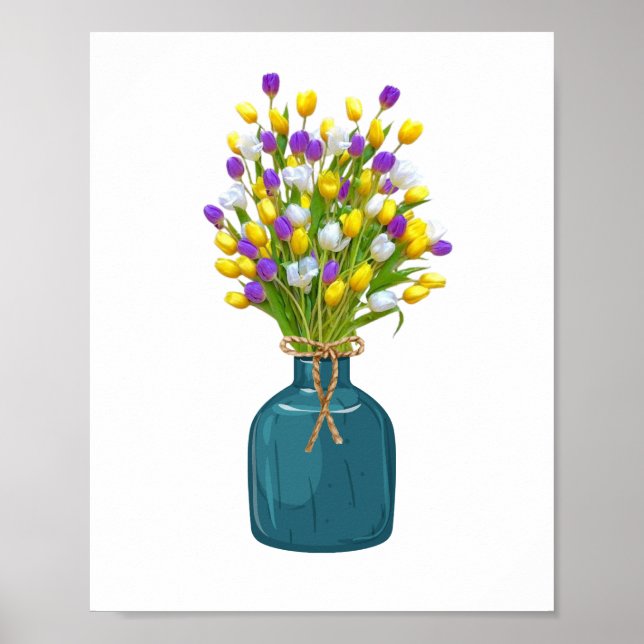Tulip Bouquet i Cyano Färg Vas Poster (Framsidan)