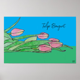 Tulip Bouquet Lutning på gräs Poster