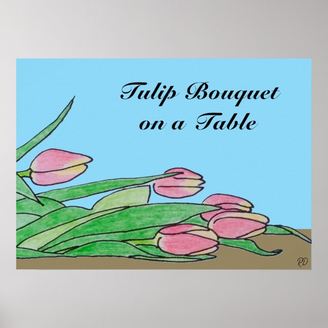 Tulip Bouquet på Brown Bord Poster (Framsidan)