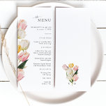 Tulip Bröllop Menu Meny<br><div class="desc">Vår fantastiska Tulip Bröllop Menu blandar perfekt elegans, stil och tidlös skönhet. Den här menyn med chic innehåller handmålade vattenfärgsbilder av gult, rosa och krämtningar som är designade för att kapsla in den vackra färskheten hos vår. Med ett modernt minimalistiskt synsätt ger dessa unika inbjudningar en mjuk men sofistikerad beröring...</div>