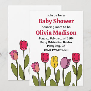 Tulip Colorful Blommigt Tulip Baby Shower Inbjudningar