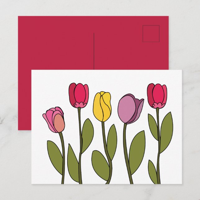 Tulip Colorful Blommigt Tulip Vykort (Fram/baksida)