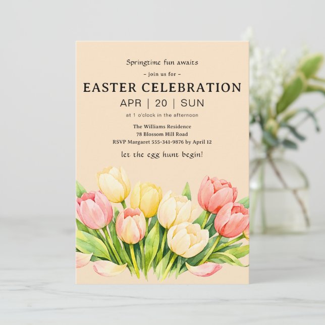 Tulip Easter Celebration Invitation Flat Card Inbjudningar (Stående Fram)