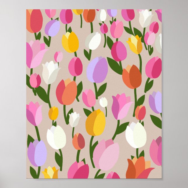 Tulip Fält 03 Färgfull Blommigt Poster (Framsidan)