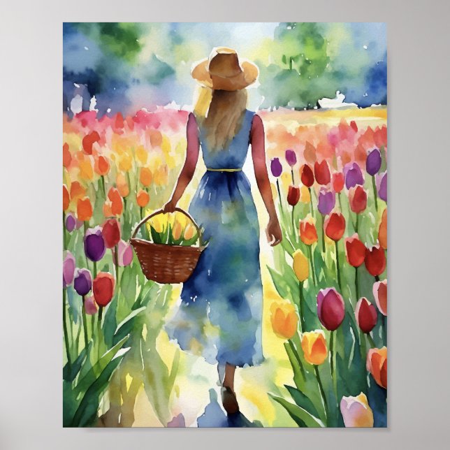 Tulip Fält Colorful Watercolor Poster (Framsidan)