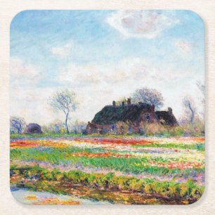 Tulip Fält i Nederländerna, Monet Underlägg Papper Kvadrat