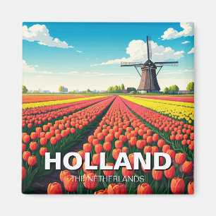 Tulip Fält Kvarn Holland Nederländerna Magnet