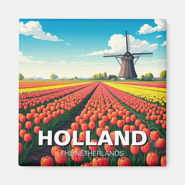 Tulip Fält Kvarn Holland Nederländerna Magnet (Framsidan)